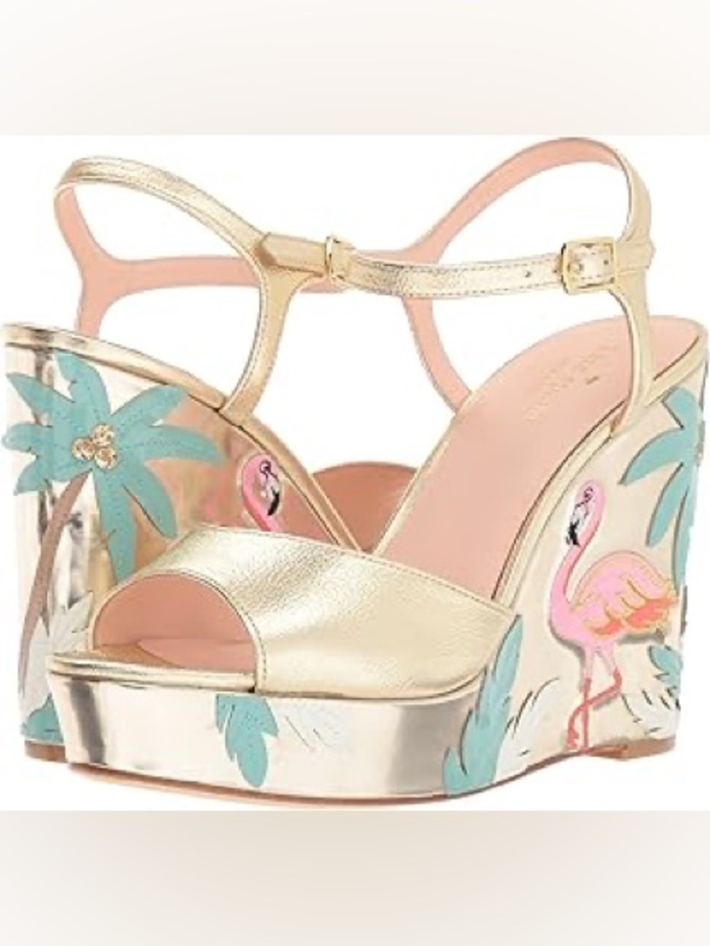 Kate Spade Darie Flamingo Wedge Sandals Gold NWT Size 10